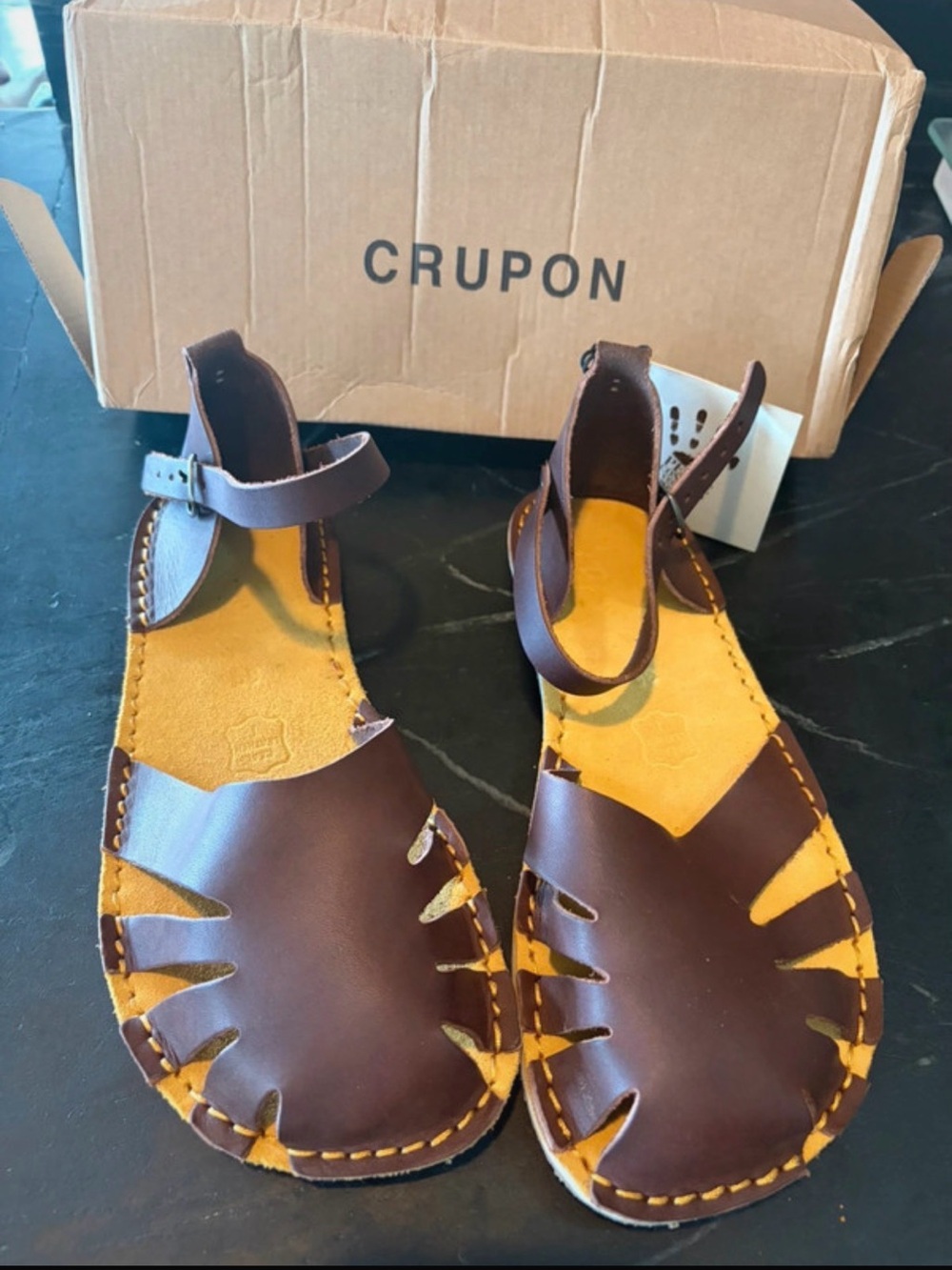 CRUPON Brown Leather Ankle-Strap Women’s Sandals